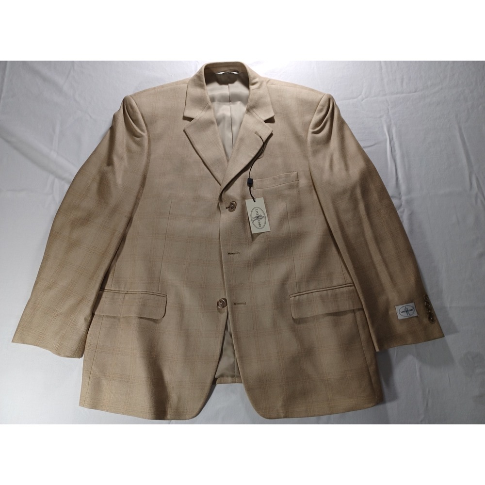 Linea Uomo Men's Classic Plaid Blazer Jacket Tan Beige Formal Business Casual